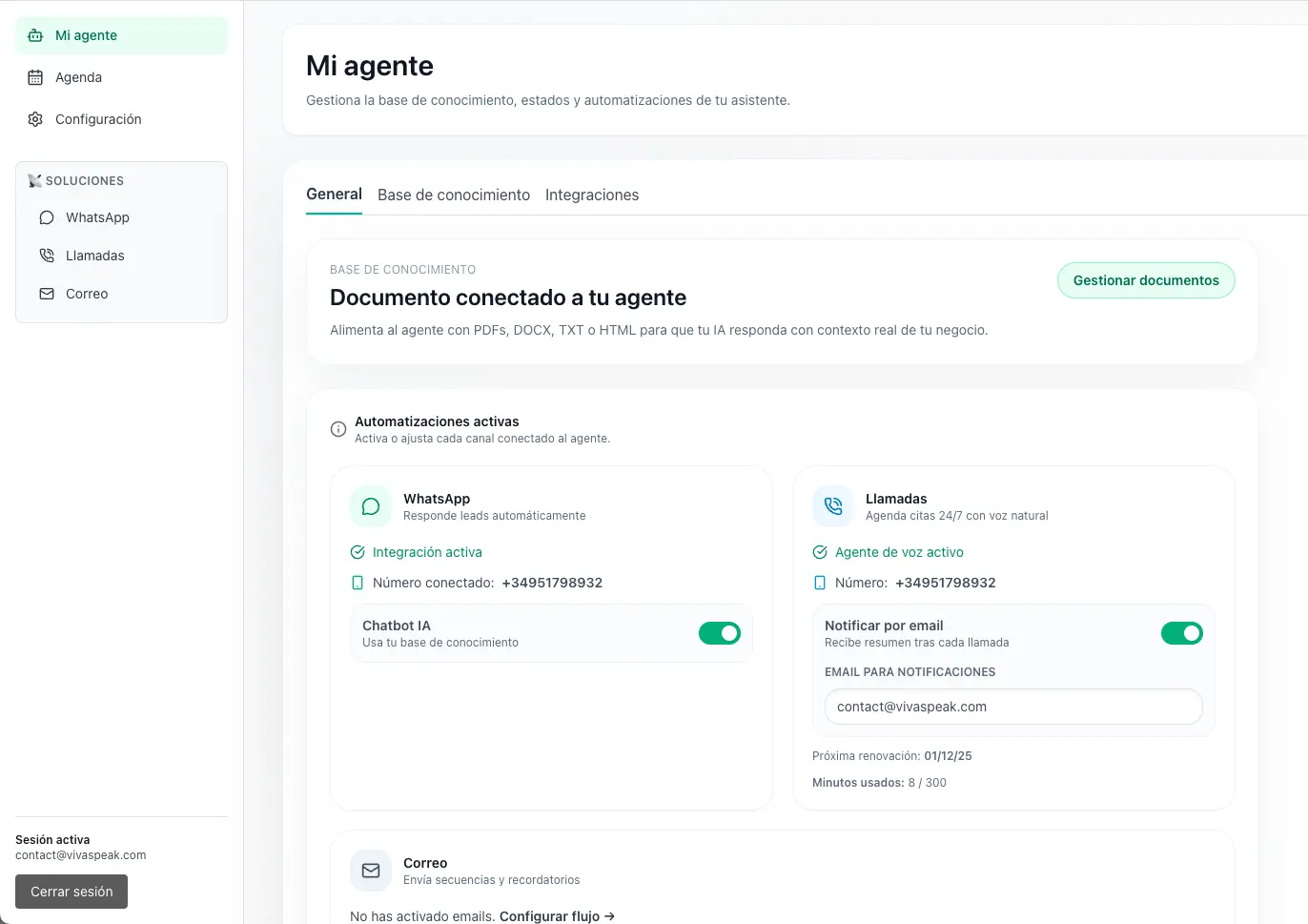 Conversación de un agente VivaSpeak en WhatsApp